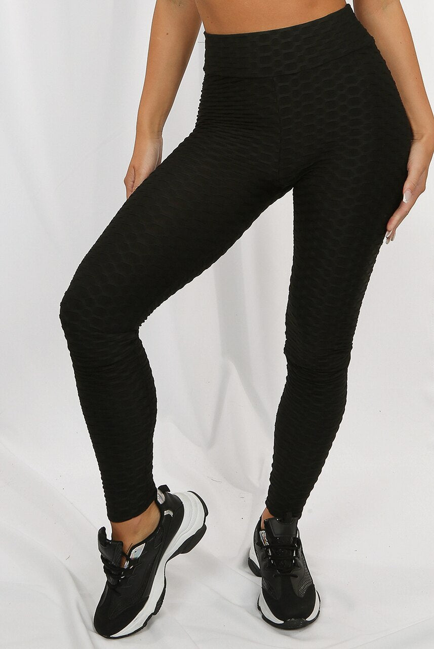 Black Ruched Textured Active leggings - Daniella - Storm Desire