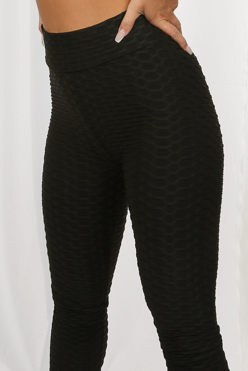 Black Ruched Textured Active leggings - Daniella - Storm Desire