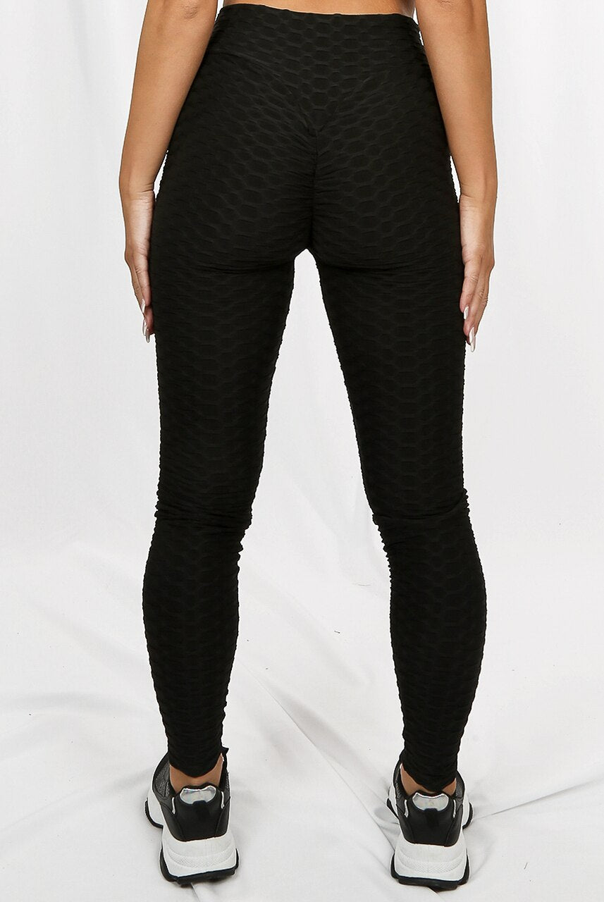 Black Ruched Textured Active leggings - Daniella – Storm Desire