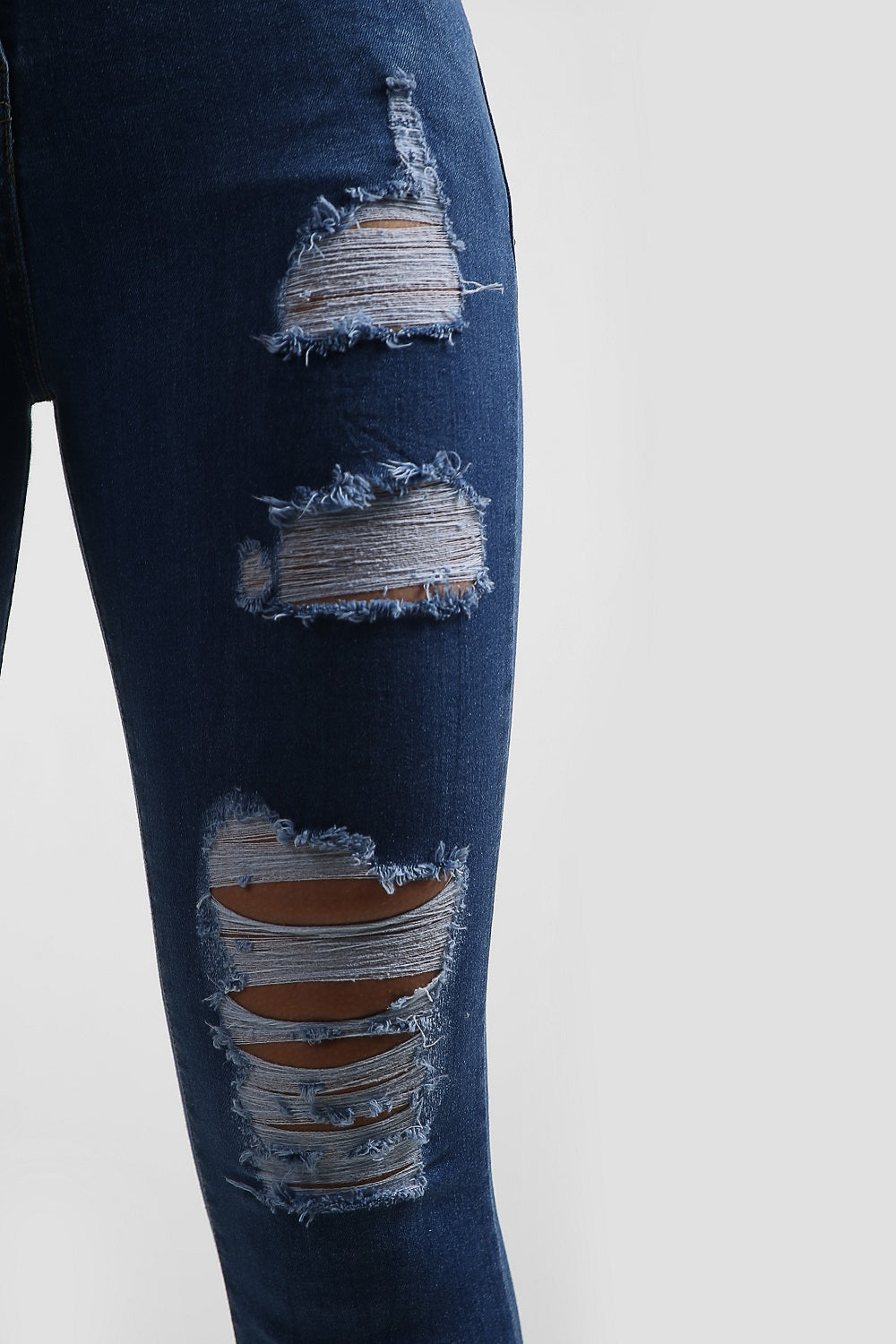 Denim Blue Multi Slash Distressed Thread High Waist Jeans - Nyah - Storm Desire