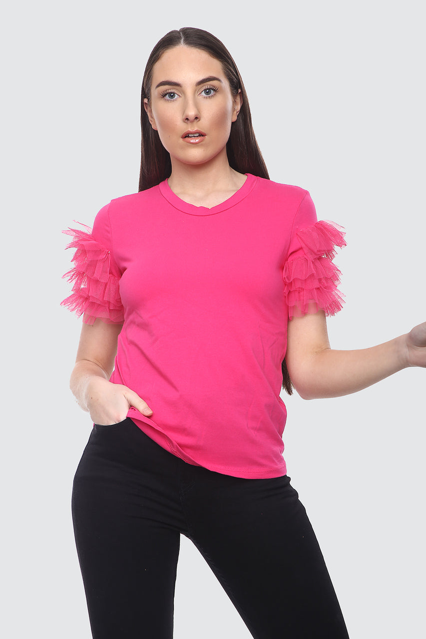 Pink Mesh Sleeve T-Shirt - ELLIE - Storm Desire