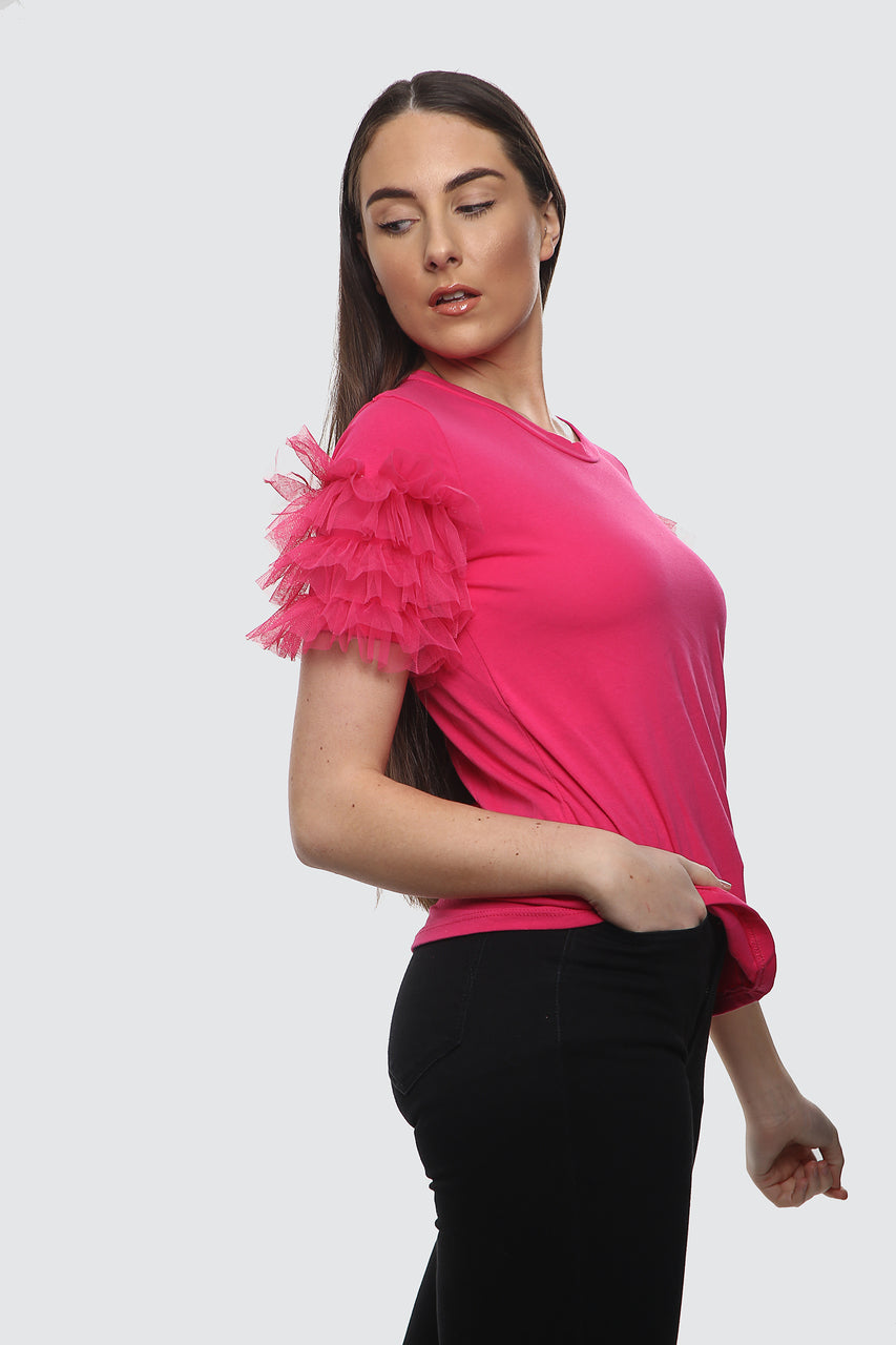 Pink Mesh Sleeve T-Shirt - ELLIE - Storm Desire