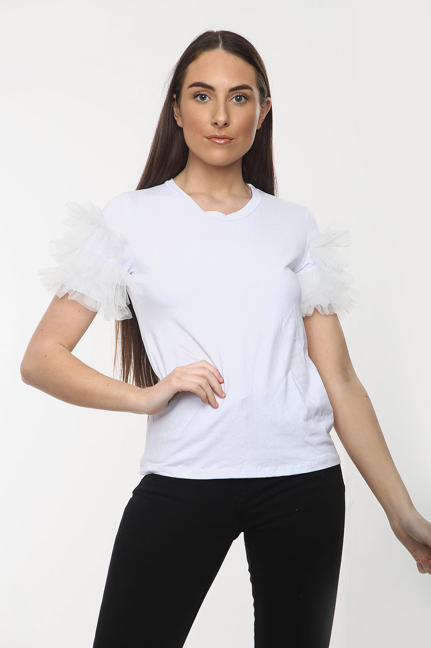 White Mesh Sleeve T-Shirt - ELLIE - Storm Desire