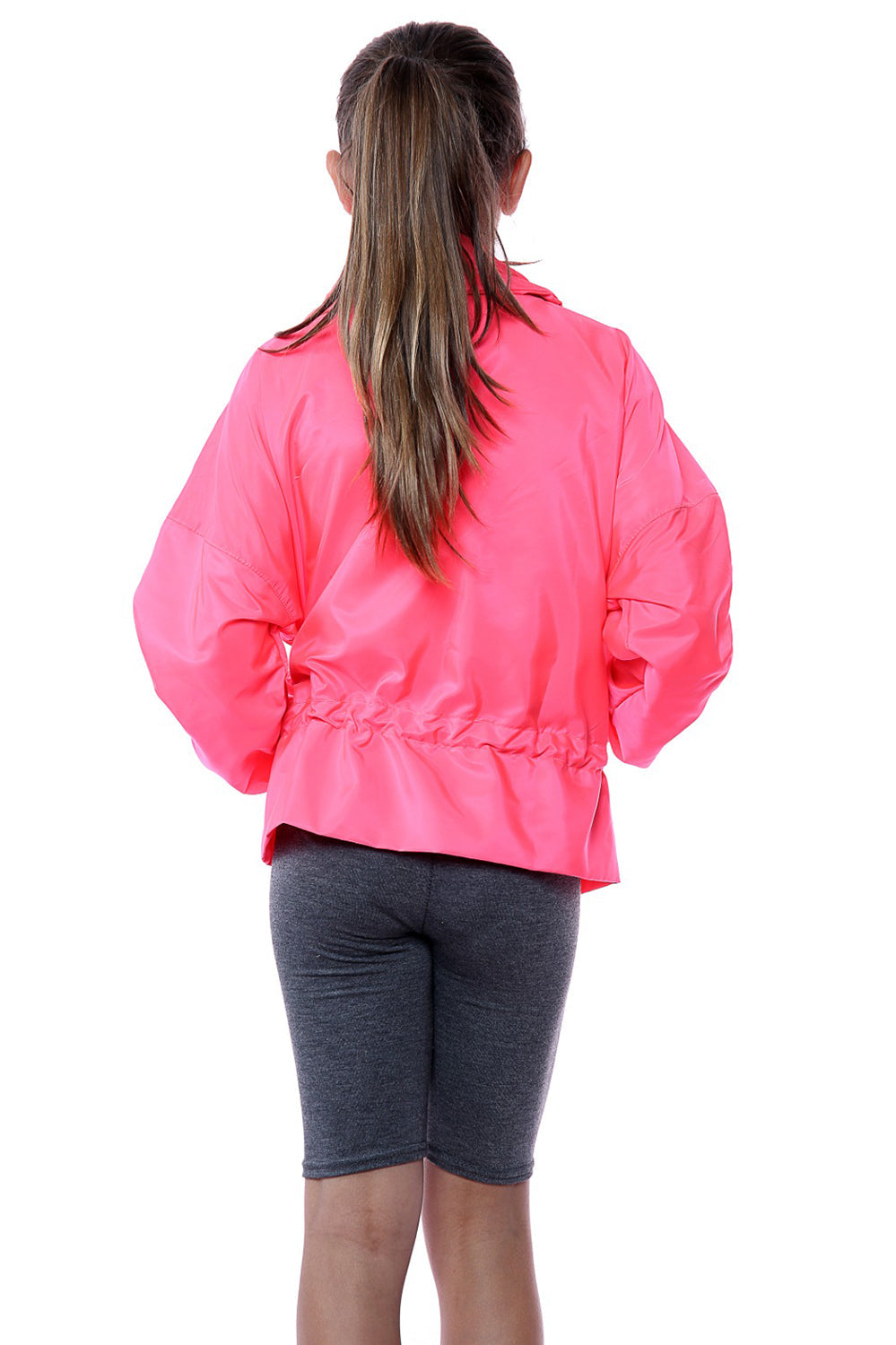 Kids Neon Pink High Neck Hooded Festival Jacket - Parker - Storm Desire