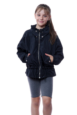 Kids Black High Neck Hooded Festival Jacket - Parker - Storm Desire