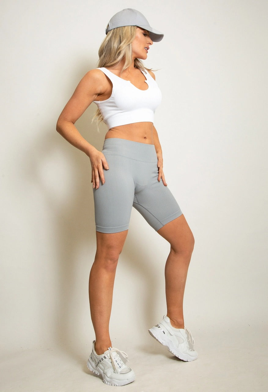 High Waist Ribbed Cycling Shorts - Leona - Storm Desire