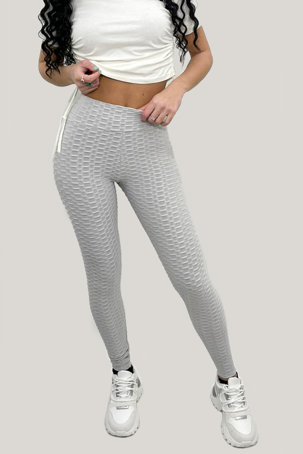 Light Grey Ruched Textured Active leggings - Daniella - Storm Desire