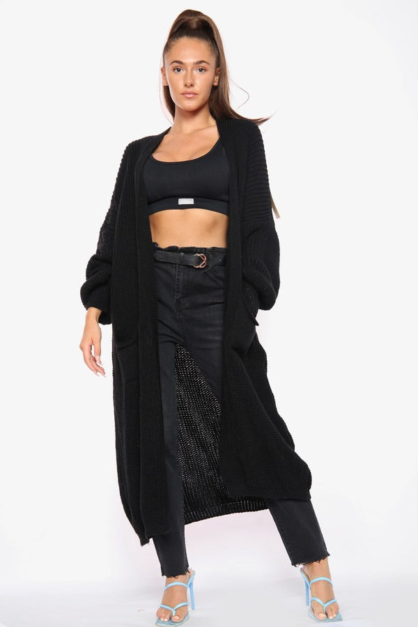 Black Oversize Longline Knitted Cardigan - Kori - Storm Desire