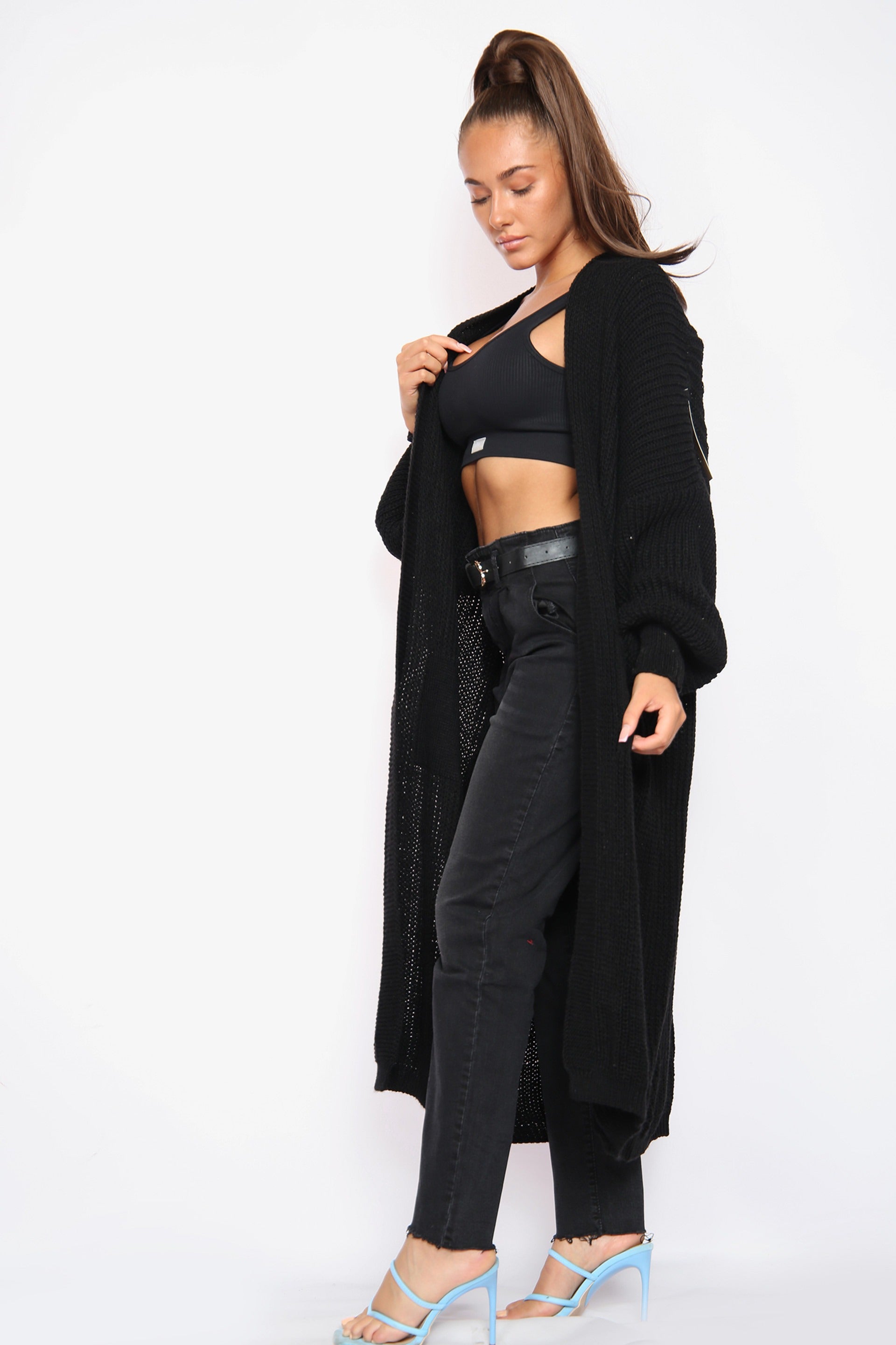 Black Oversize Longline Knitted Cardigan - Kori - Storm Desire