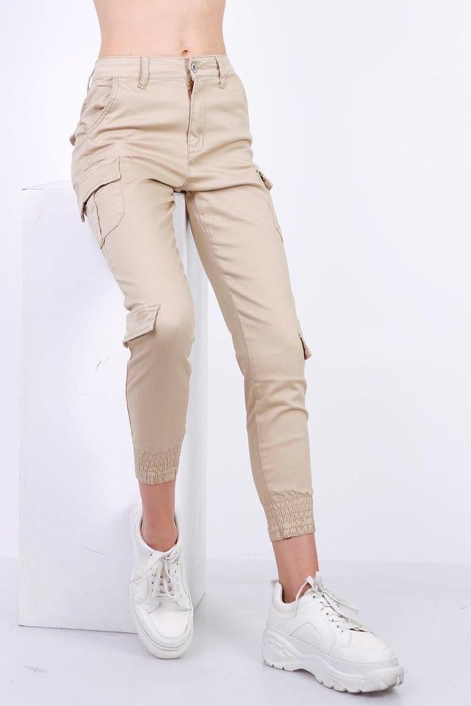 Women's Solid Multi-Pocket Cuffed Cargo Pants in 5 Colors Sizes 4-18