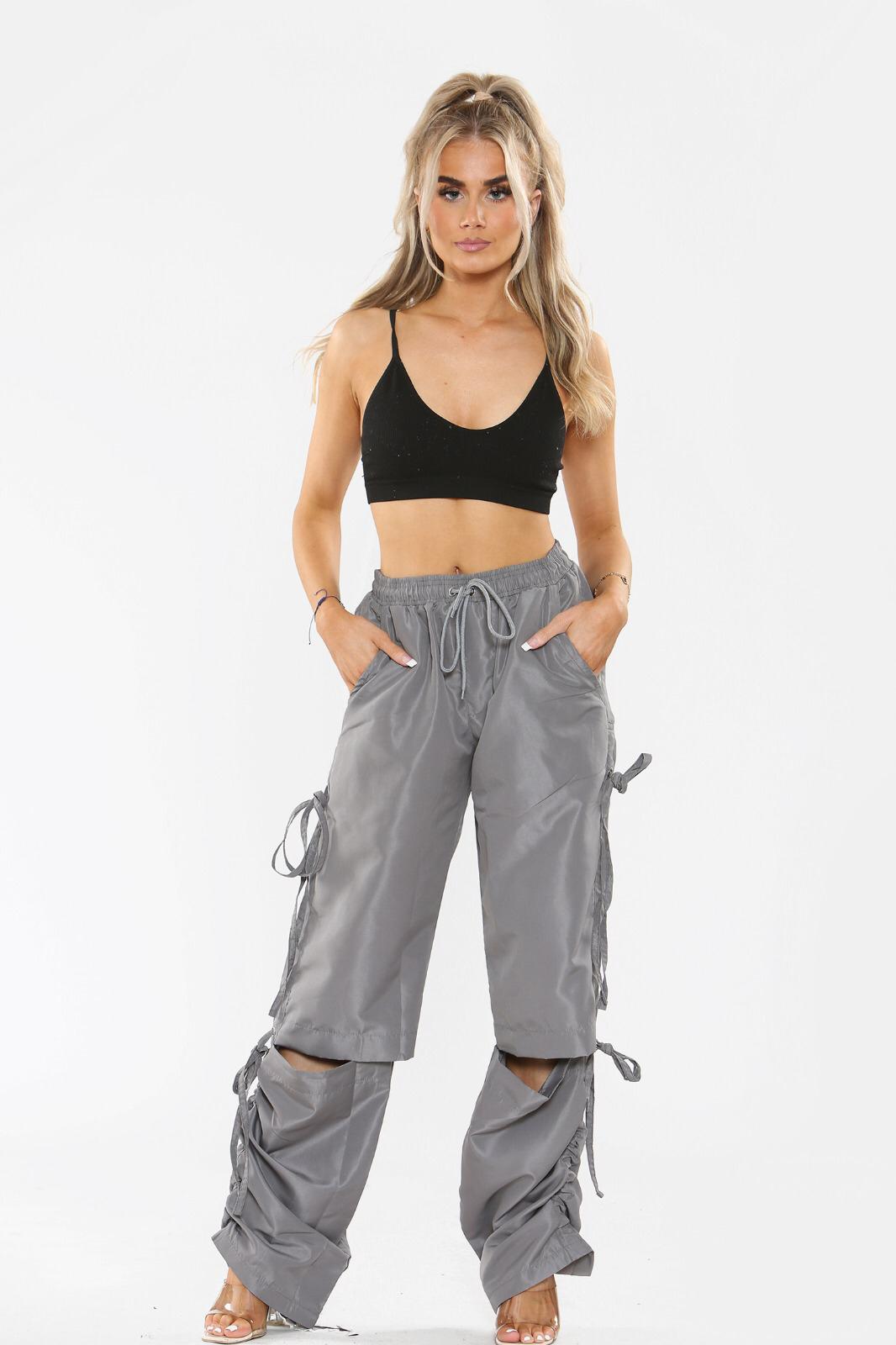 Grey Baggy Slit String Tie Shell Pants - Penny - Storm Desire