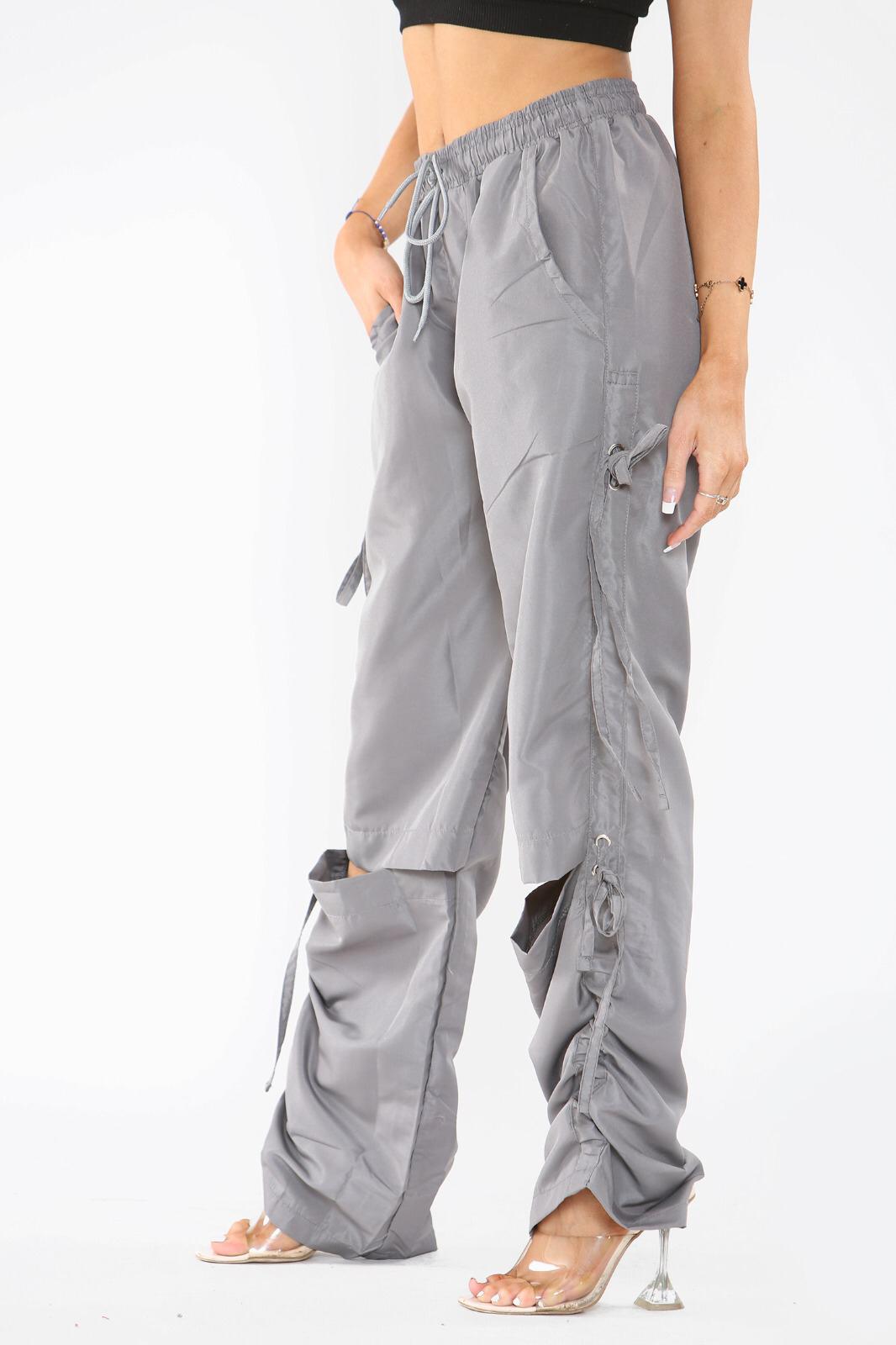 Grey Baggy Slit String Tie Shell Pants - Penny - Storm Desire