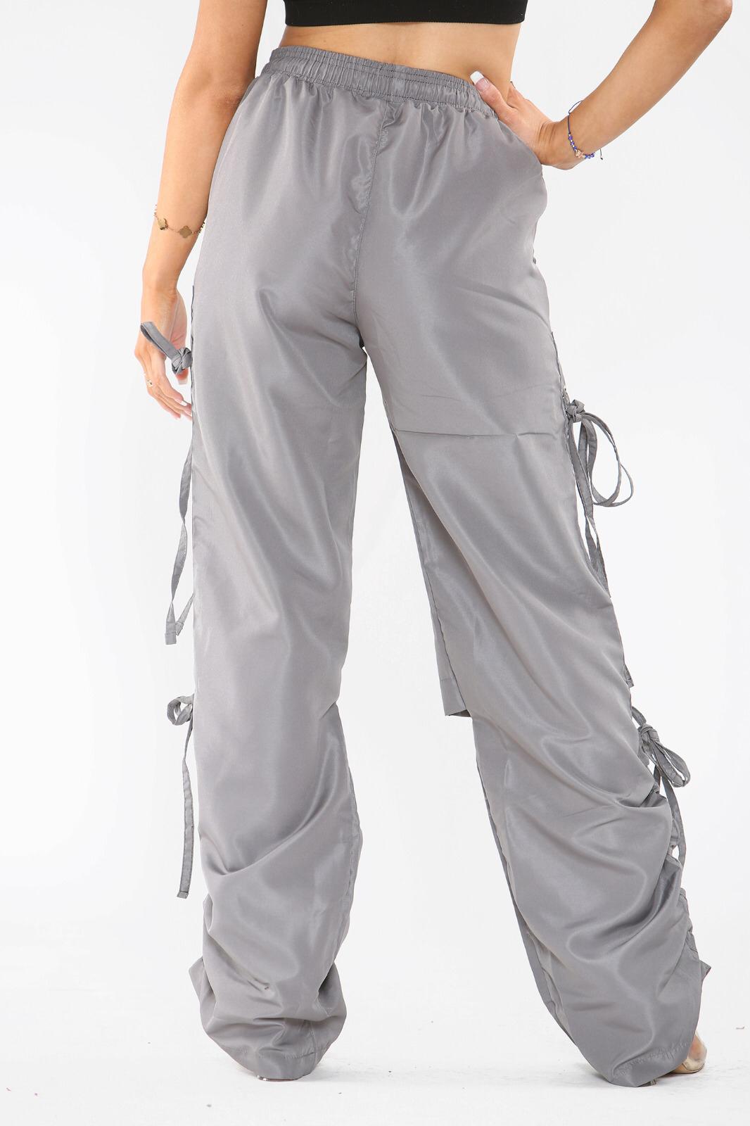 Grey Baggy Slit String Tie Shell Pants - Penny - Storm Desire