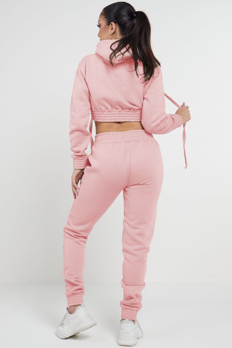 Baby Pink Crop Hooded Loungewear - Heidi - Storm Desire