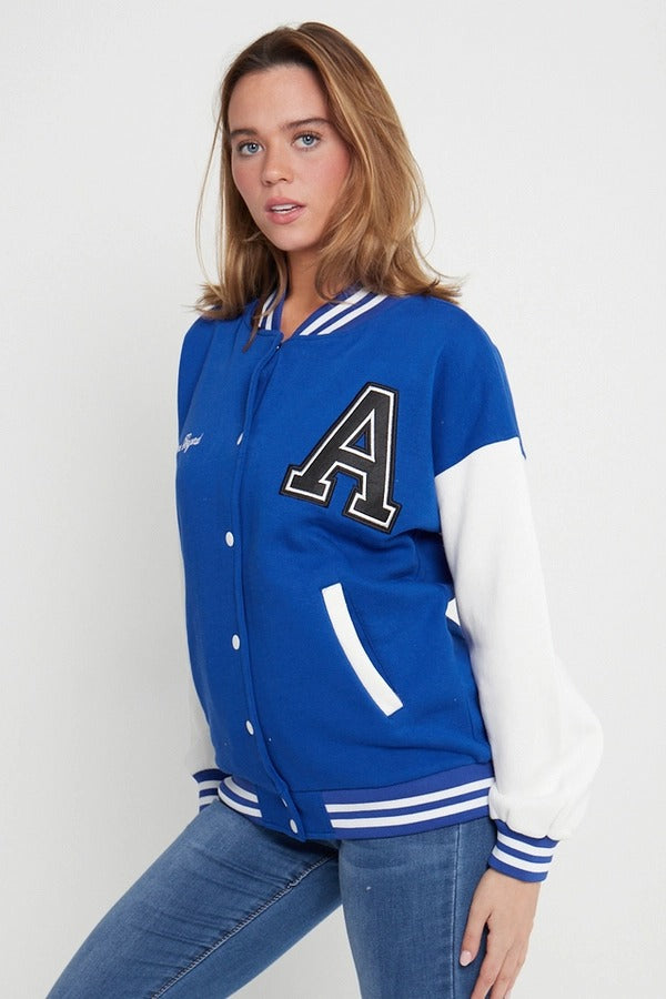 Royal Blue Varsity A Slogan Baseball Jacket - Samira - Storm Desire