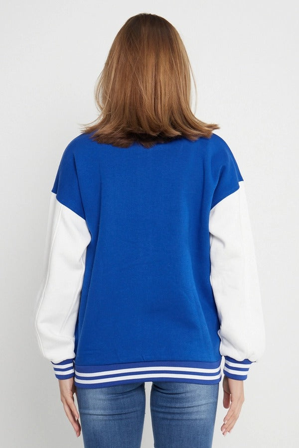 Royal Blue Varsity A Slogan Baseball Jacket - Samira - Storm Desire