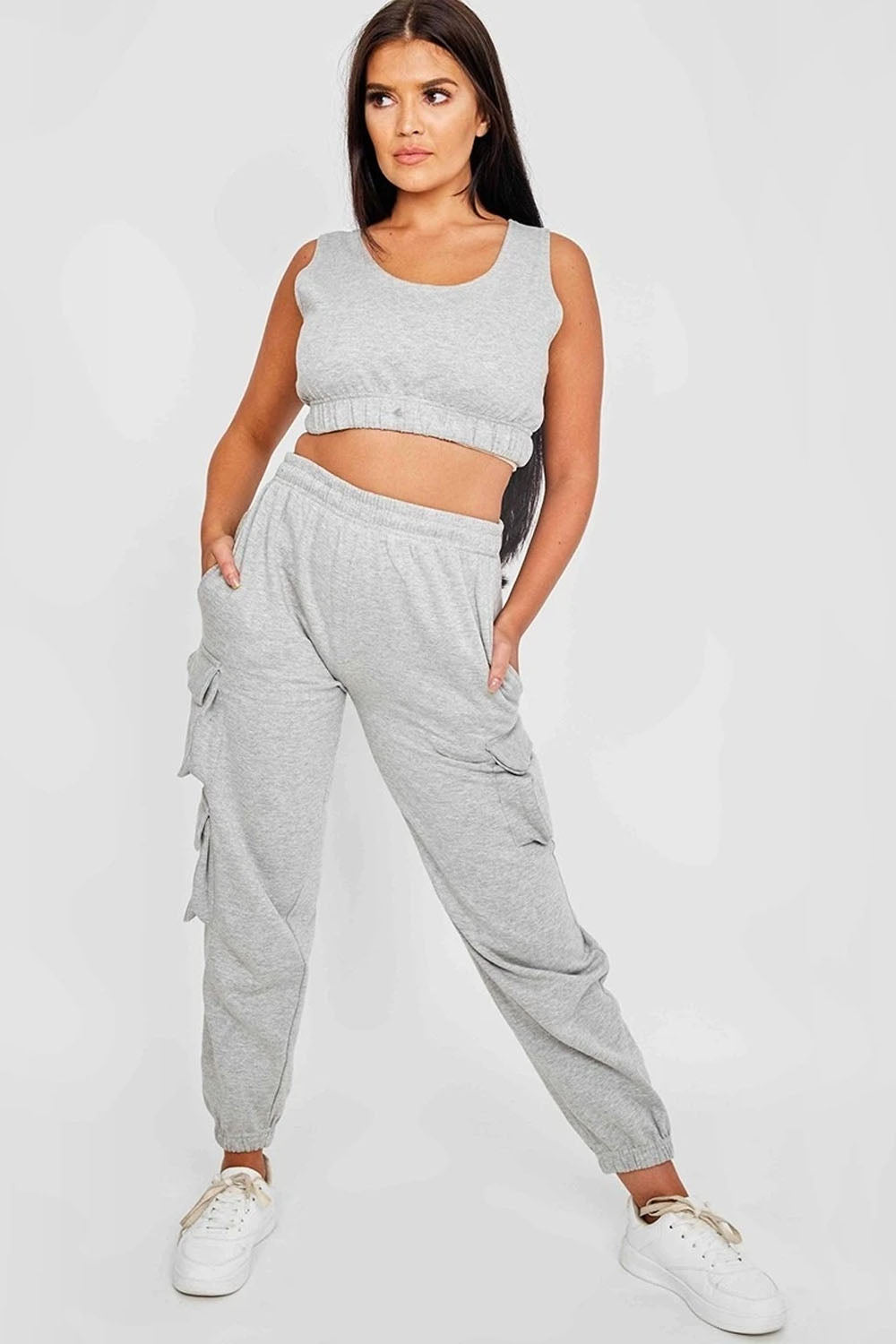 Grey Crop Top & Joggers Set - Erin - Storm Desire