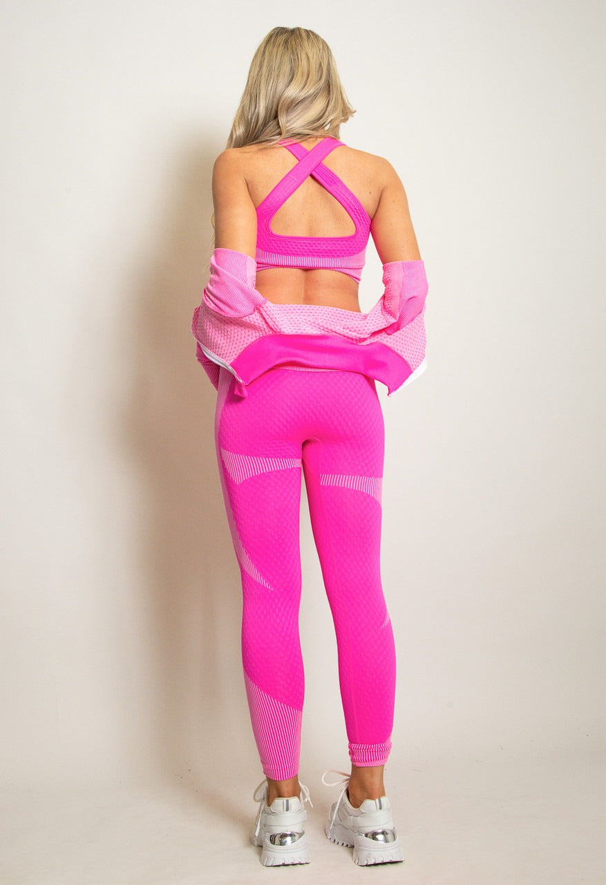 Bright Neon Pink Textured Active Jacket Top & Pants Set - Storm Desire
