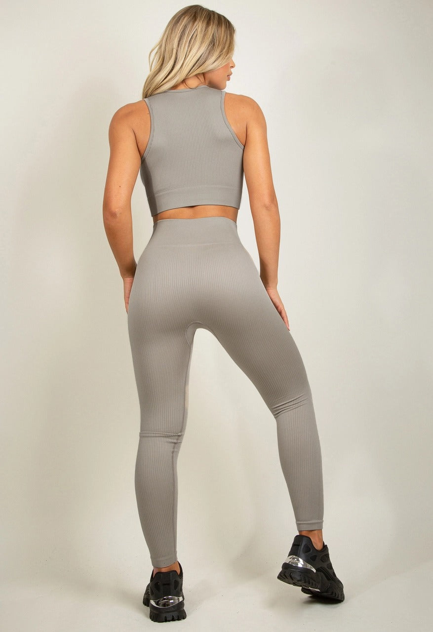 Grey Ribbed Activewear Gym Set - Bexley - Storm Desire