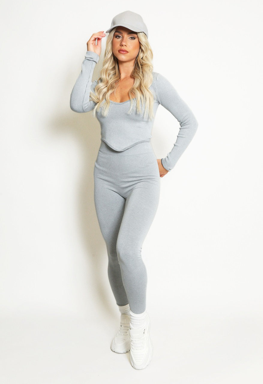 Front Drip Ribbed Gym Set - Harlee - Storm Desire