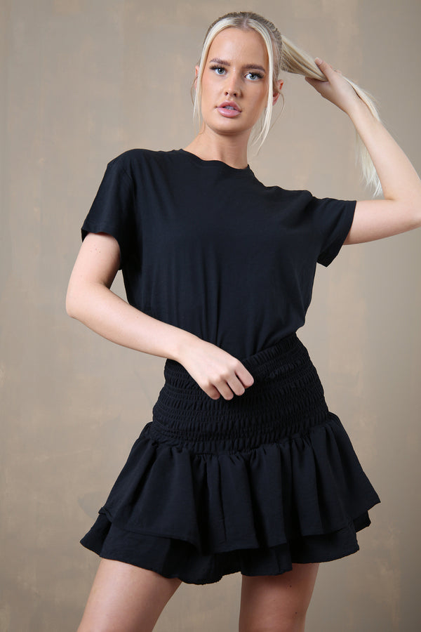 Black Layered Ruched Mini Skirt - Caroline - Storm Desire
