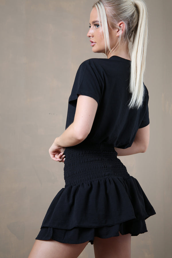 Black Layered Ruched Mini Skirt - Caroline - Storm Desire