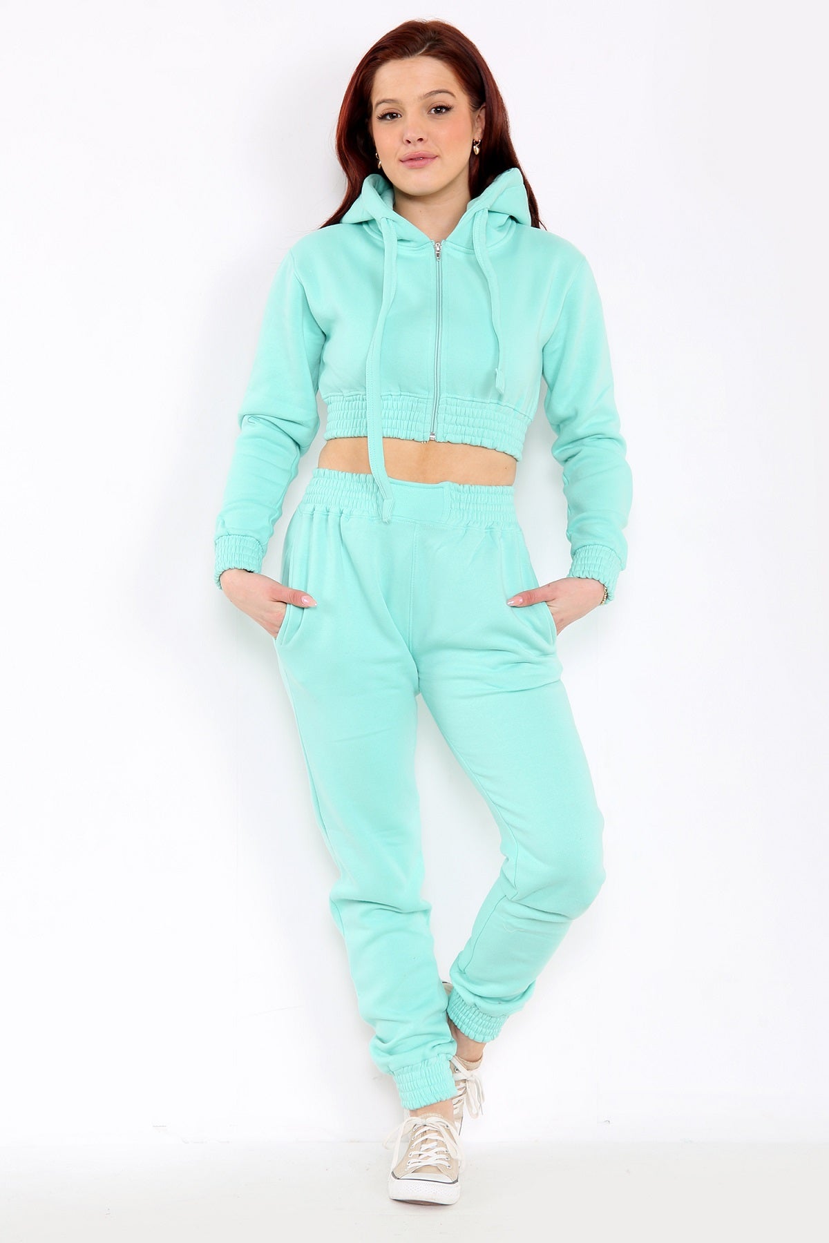 Mint Green Crop Zip Hooded Loungewear - Valentina - Storm Desire
