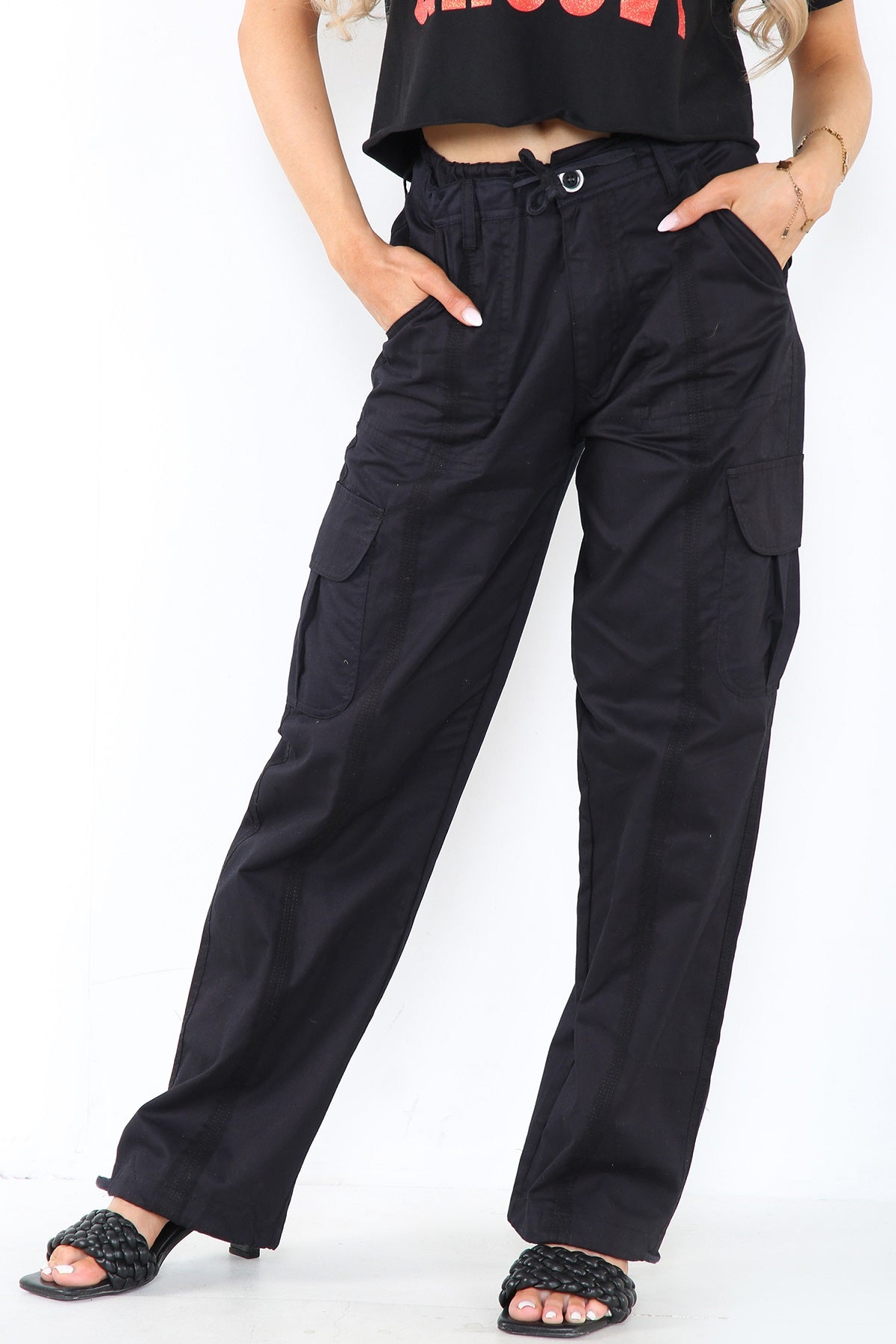 Black Baggy Cargo Trousers - Zara - Storm Desire
