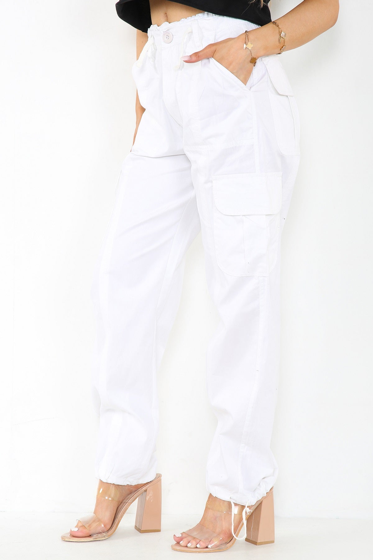 White Baggy Cargo Trousers - Zara - Storm Desire