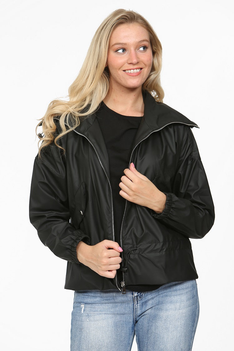 Black Pu High Neck Hooded Festival Jacket - Julieta - Storm Desire