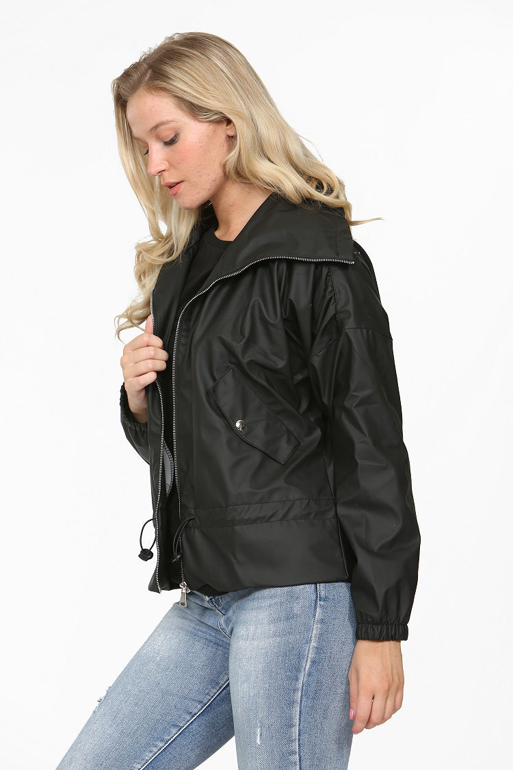 Black Pu High Neck Hooded Festival Jacket - Julieta - Storm Desire