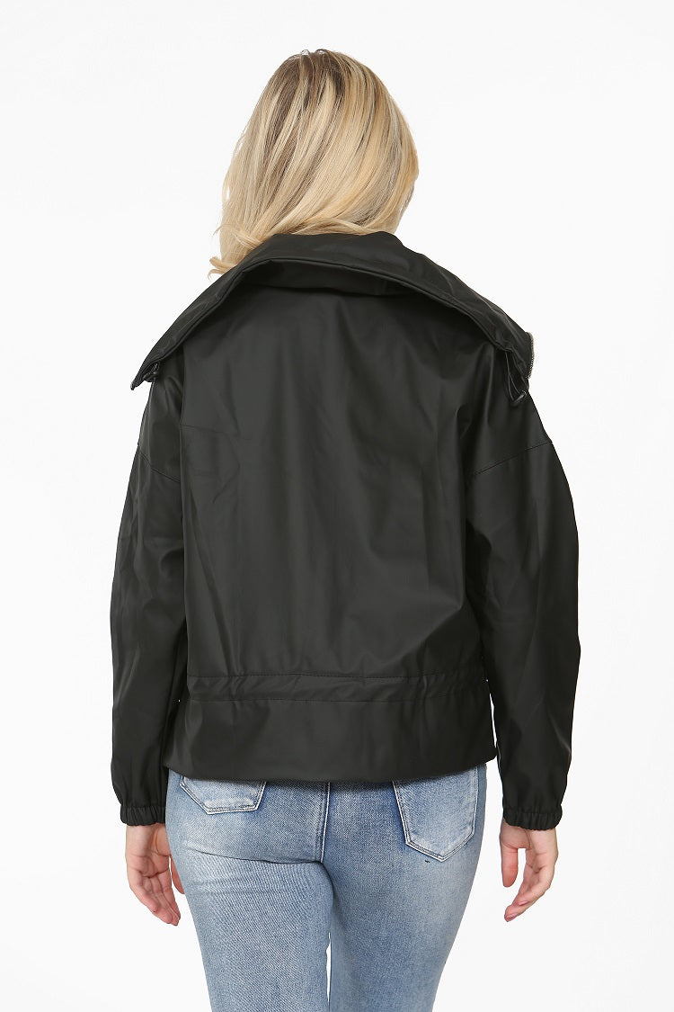 Black Pu High Neck Hooded Festival Jacket - Julieta - Storm Desire
