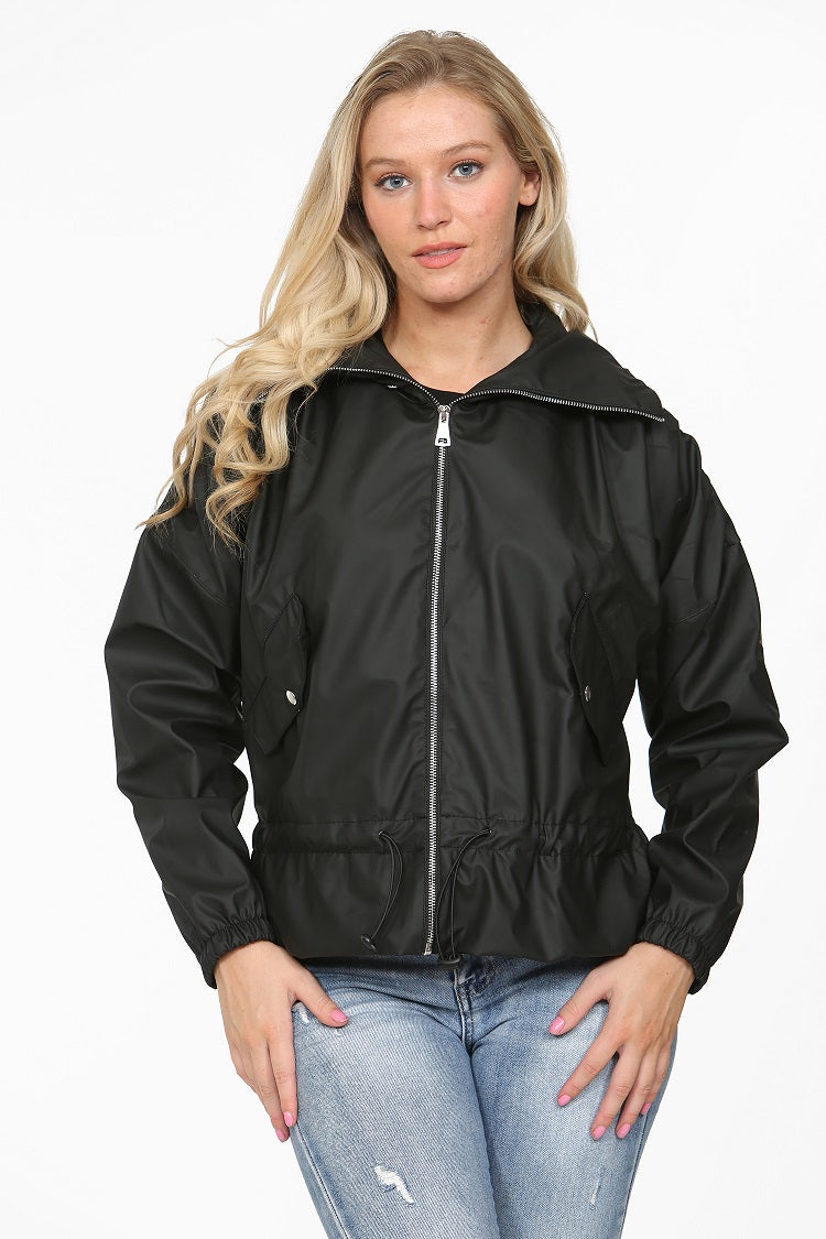 Black Pu High Neck Hooded Festival Jacket - Julieta - Storm Desire