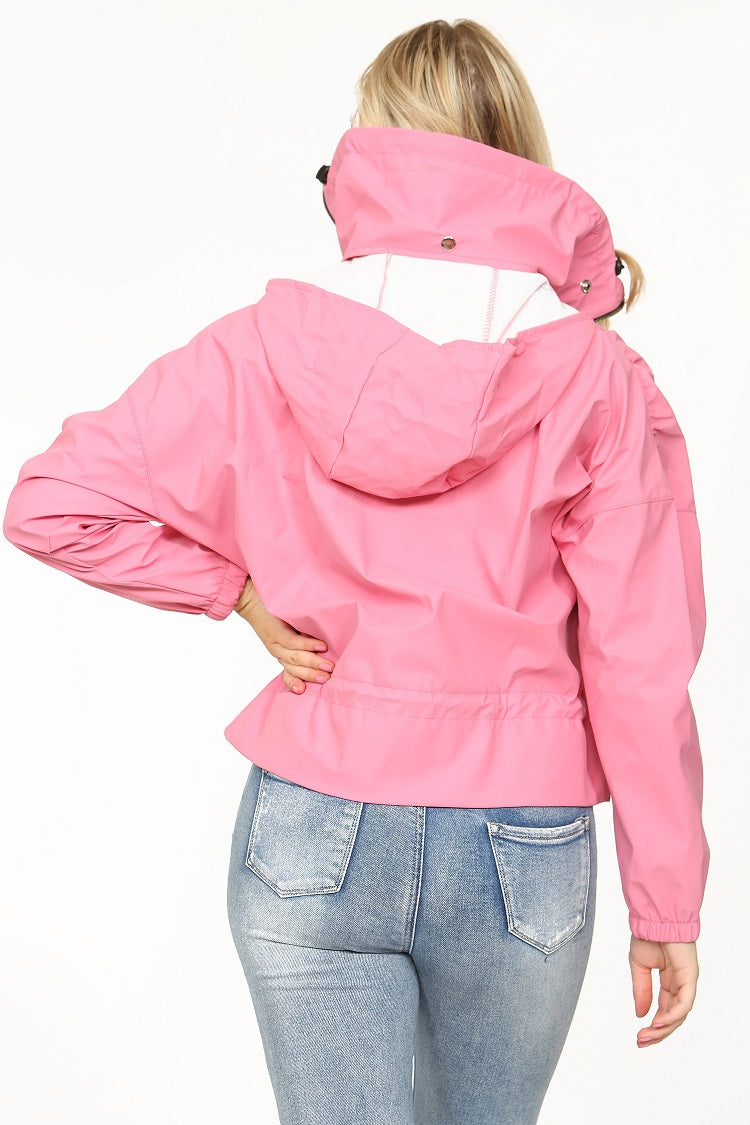 Pink Pu High Neck Hooded Festival Jacket - Julieta - Storm Desire