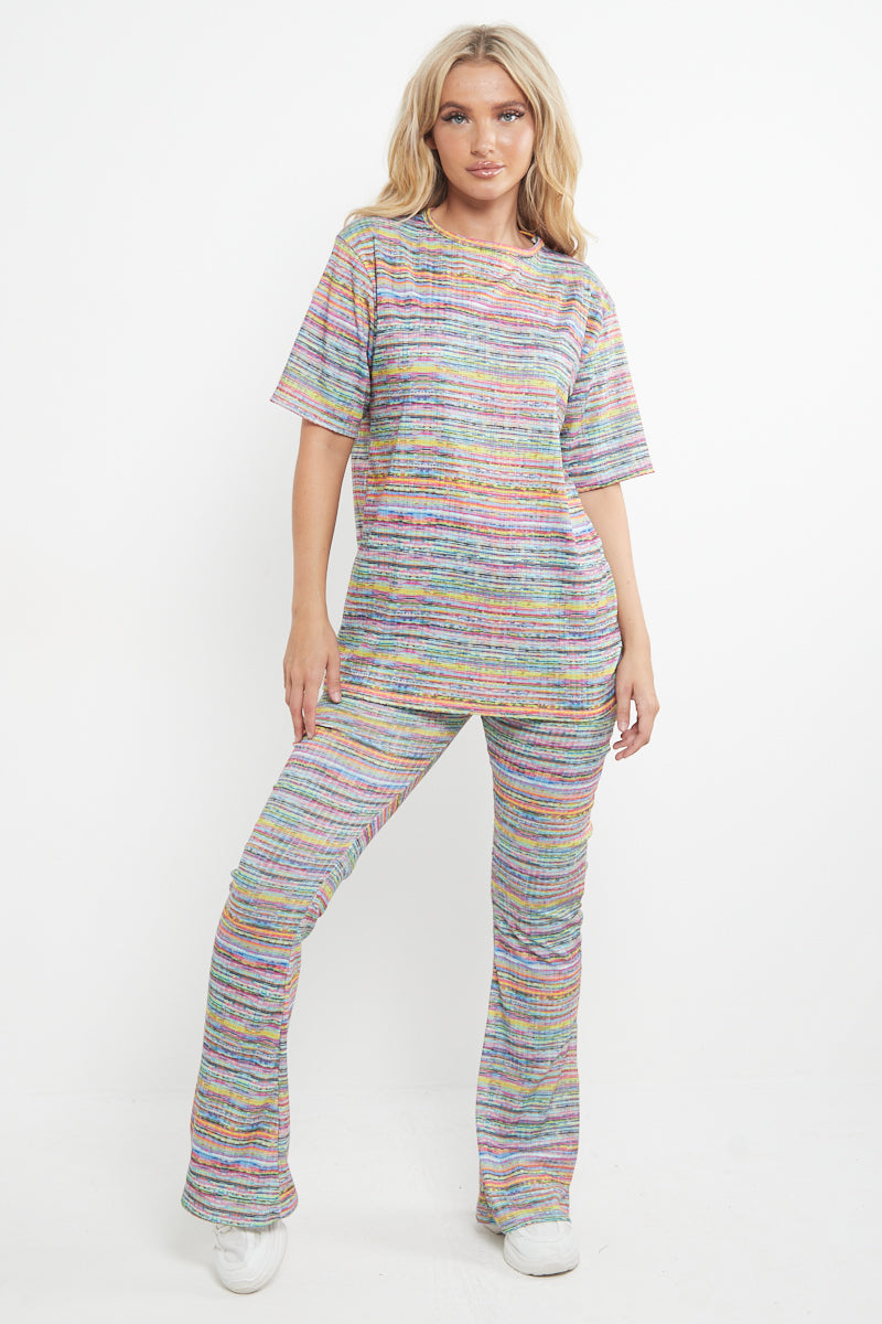Multi Colour Oversized Top & Flared Trouser Set - Kehlani - Storm Desire