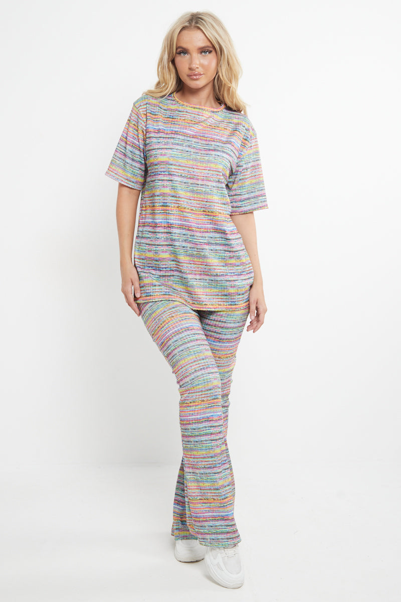 Multi Colour Oversized Top & Flared Trouser Set - Kehlani - Storm Desire