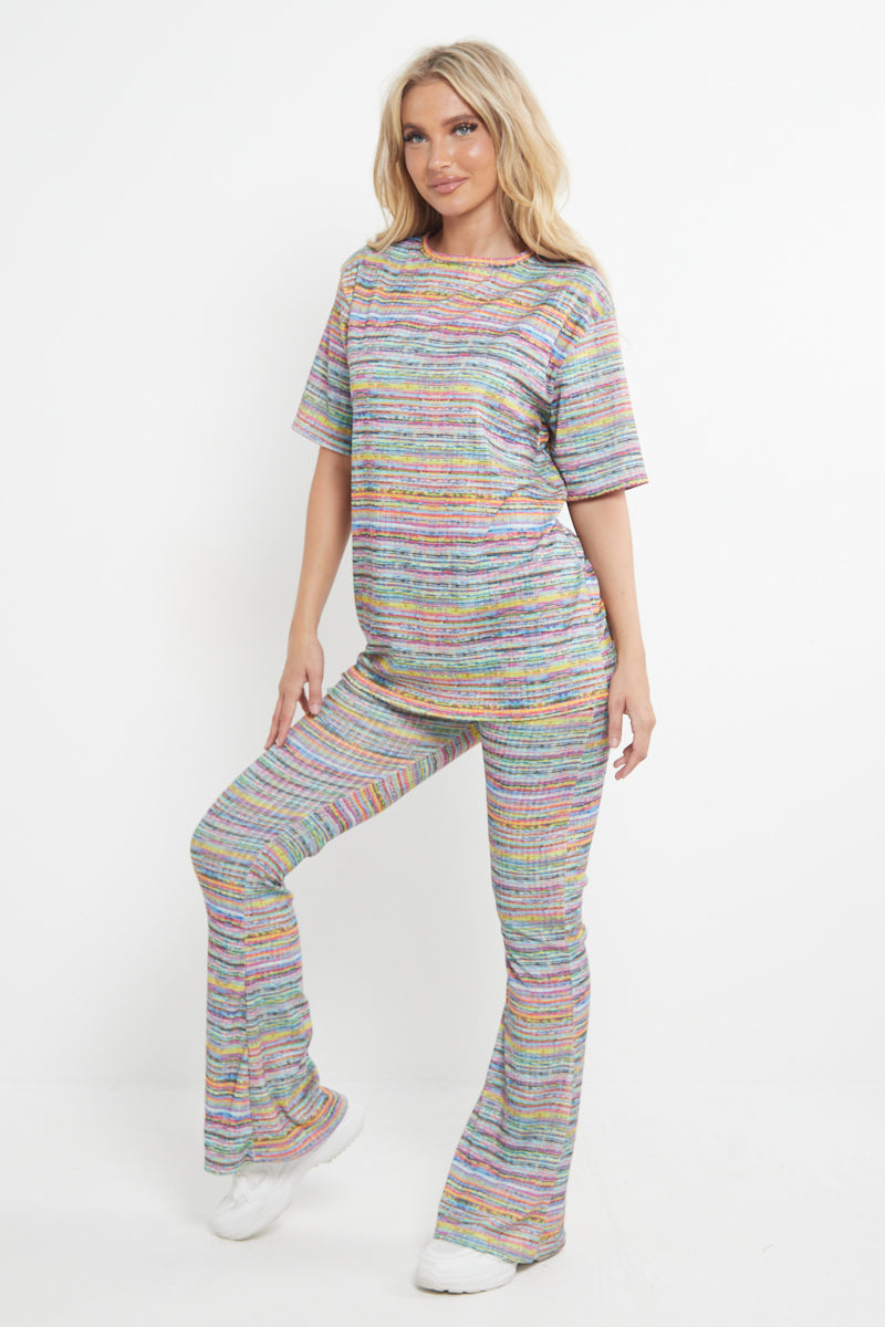 Multi Colour Oversized Top & Flared Trouser Set - Kehlani - Storm Desire