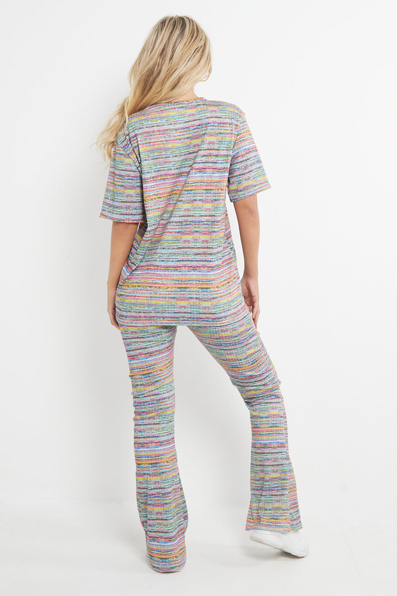 Multi Colour Oversized Top & Flared Trouser Set - Kehlani - Storm Desire