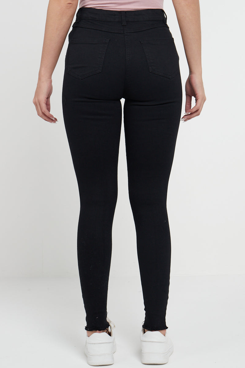 Black Multi Slash Distressed Thread High Waist Jeans - Nyah - Storm Desire