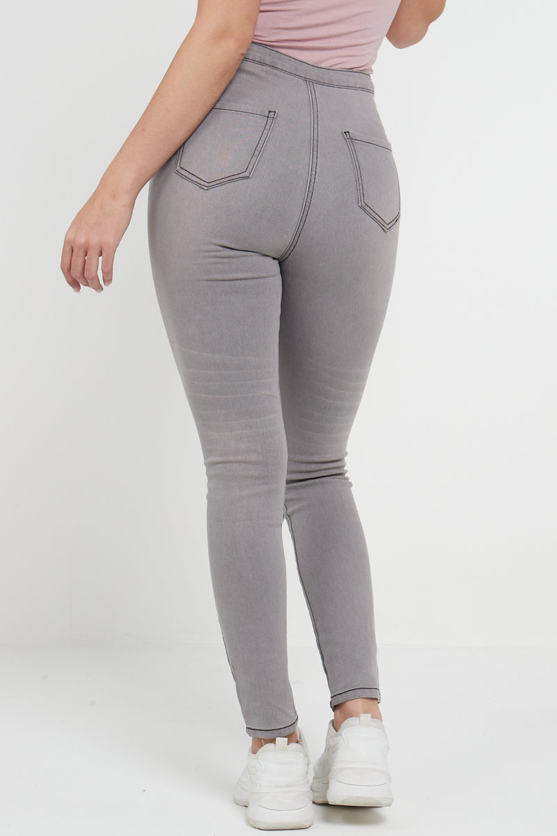 Grey Denim Multi Slash High Waist Jeans - Ava - Storm Desire
