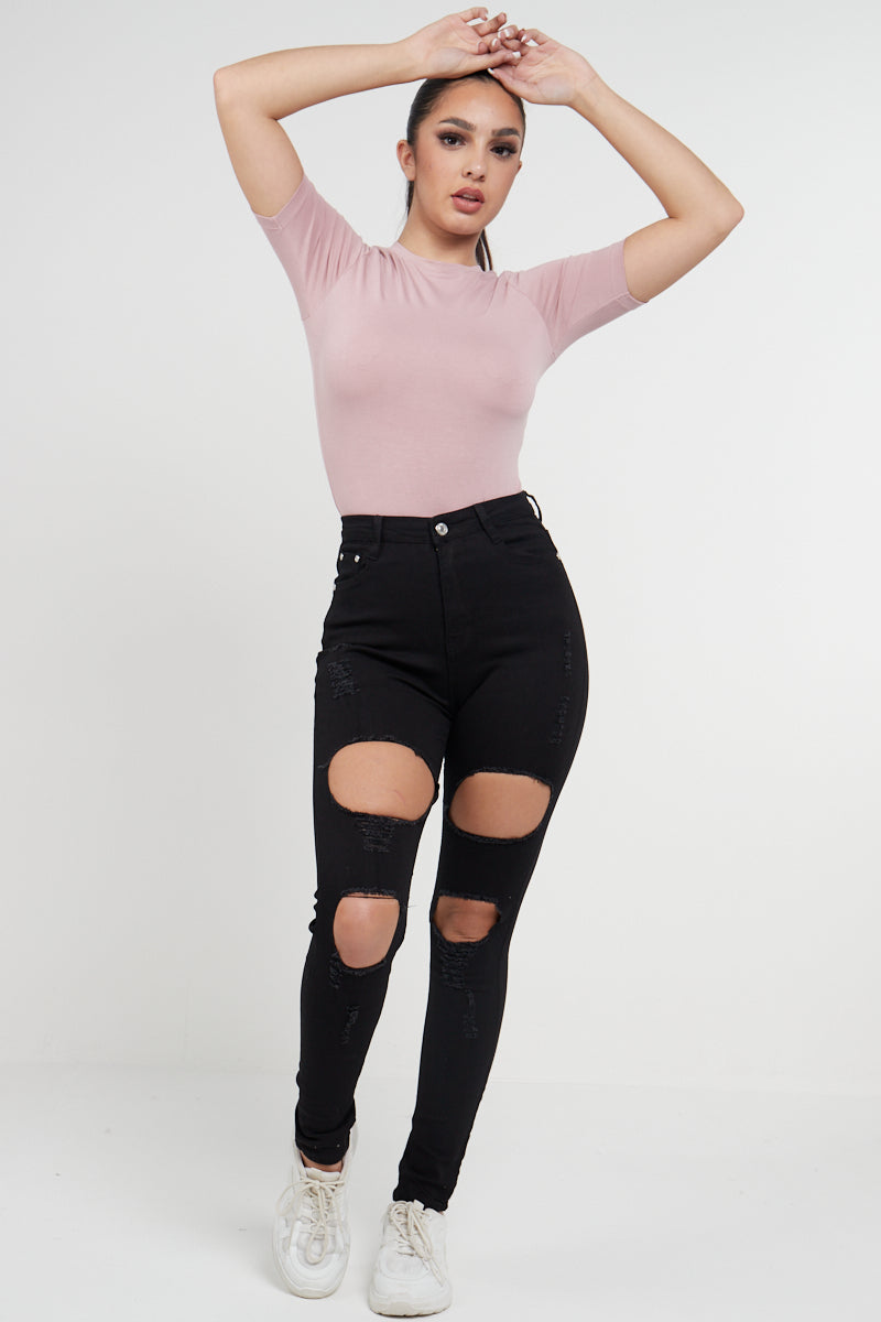 Black Extreme Wide Rip High Waisted Skinny Jeans - Melina - Storm Desire