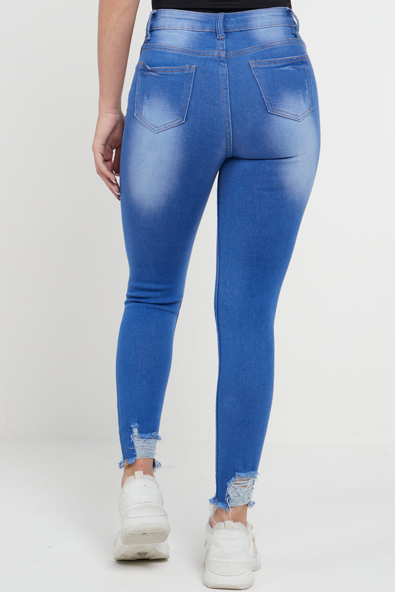 Denim Blue Slash Distressed High Waist Jeans - Madeleine - Storm Desire