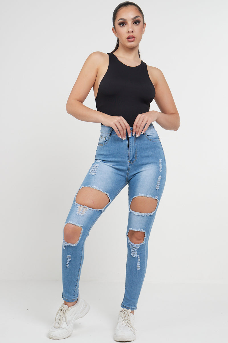 Blue Extreme Denim Wide Ripped Jeans - Melina - Storm Desire
