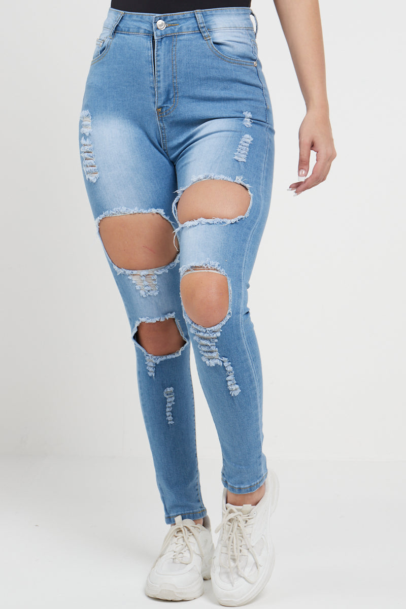 Blue Extreme Denim Wide Ripped Jeans - Melina - Storm Desire