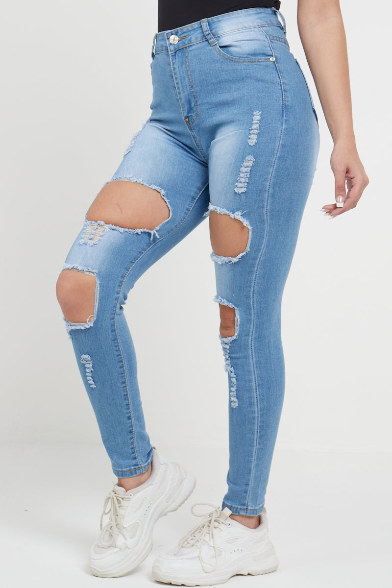 Blue Extreme Denim Wide Ripped Jeans - Melina - Storm Desire