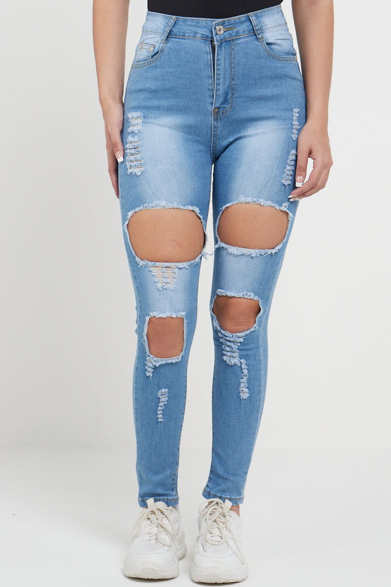 Blue Extreme Denim Wide Ripped Jeans - Melina - Storm Desire