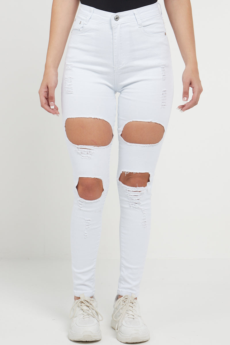 White Extreme Rip High Waist Skinny Jeans - Melina - Storm Desire