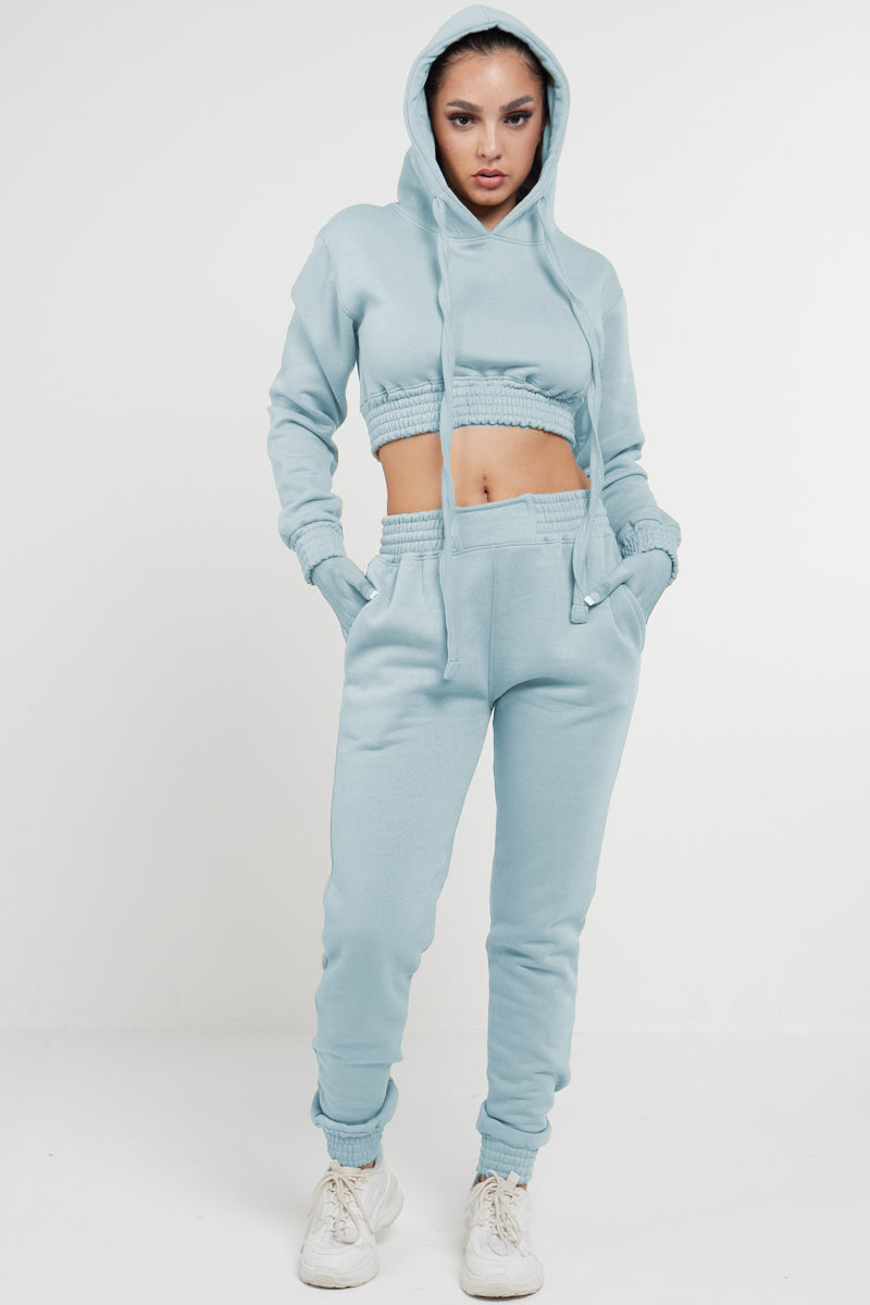 Powder Blue Crop Hooded Loungewear - Heidi - Storm Desire
