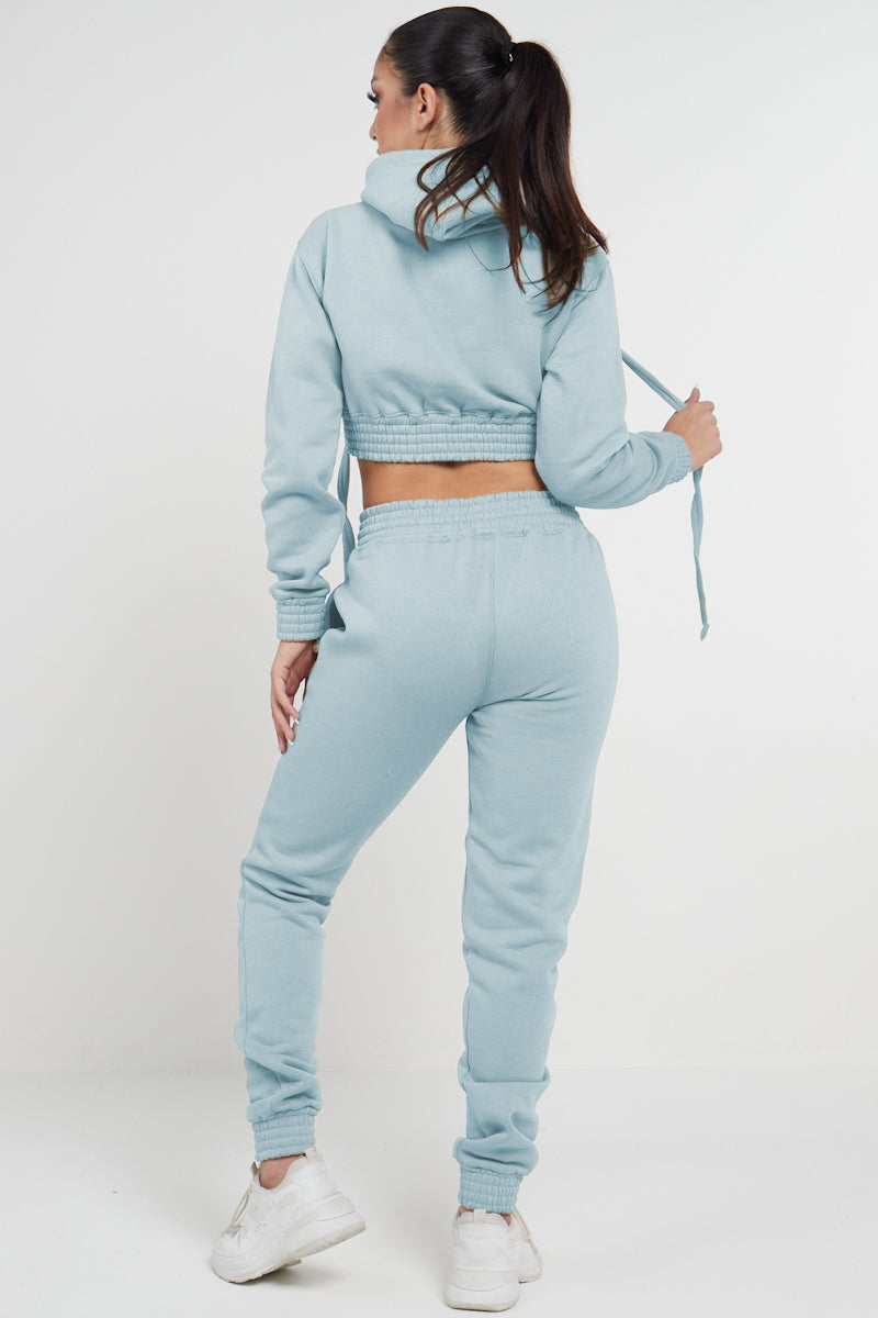 Powder Blue Crop Hooded Loungewear - Heidi - Storm Desire