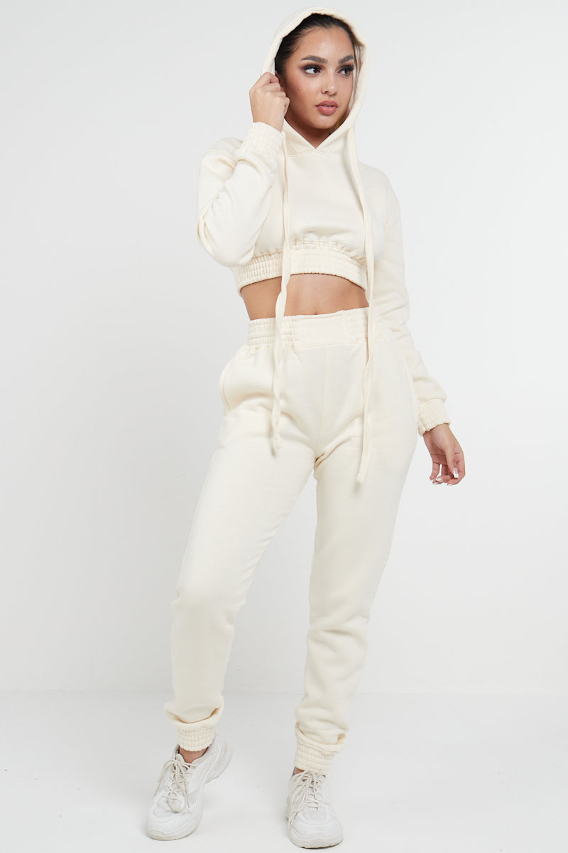 Cream Crop Hooded Loungewear - Heidi - Storm Desire